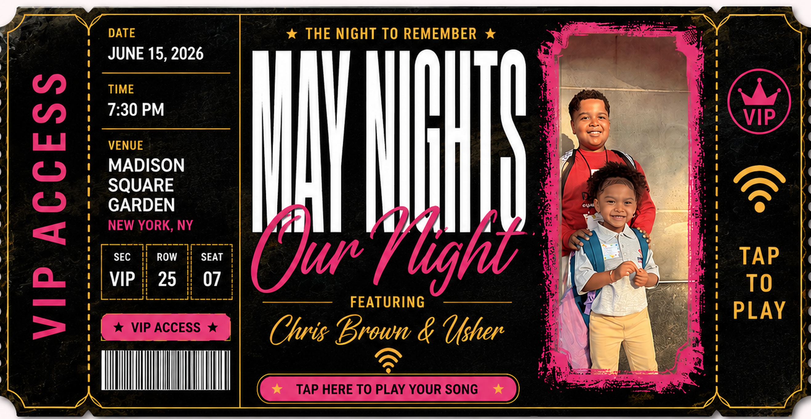 Concert Ticket NFC Magnet — finished personalized example