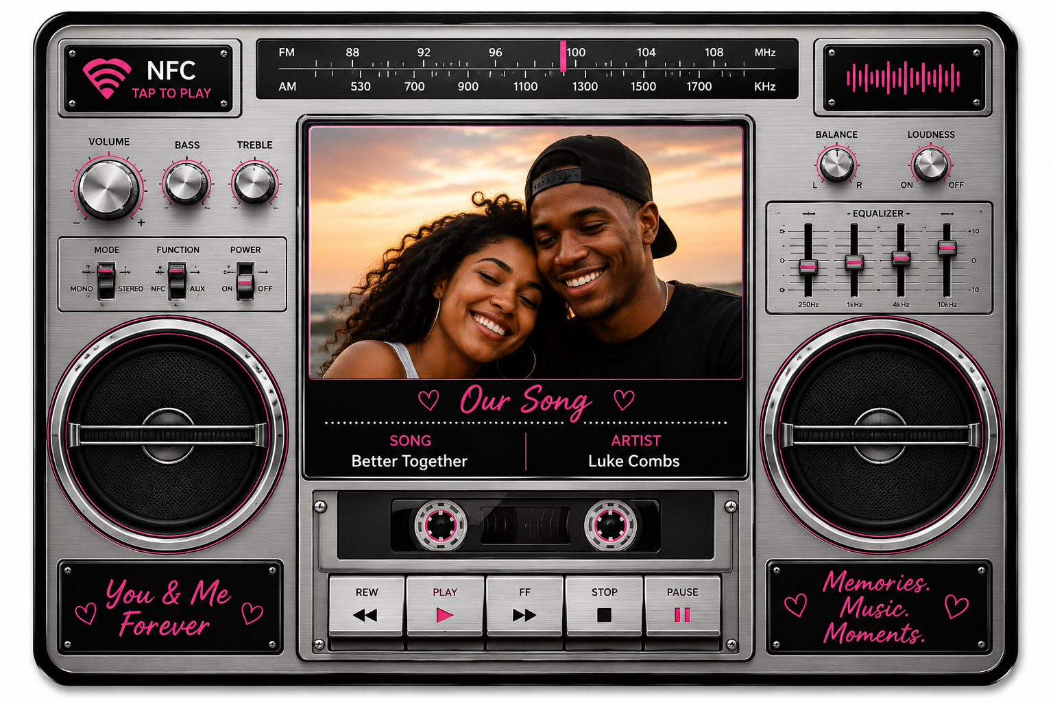 Retro Boombox NFC Magnet — finished personalized example